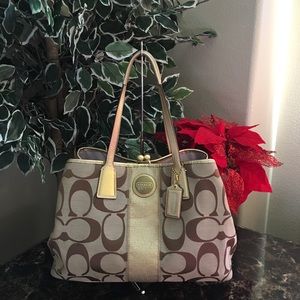 Coach Signature Stripe Framed Carryall Tote